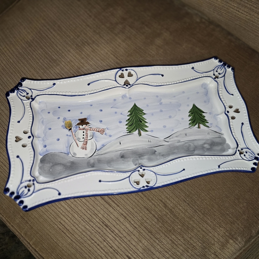 RCCL Handpainted in Portugal Christmas Trees Winter Snowman Ceramic Tray